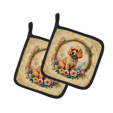 Load image into Gallery viewer, Poodle and Flowers Pot Holders - Set of 2 Decorative Kitchen Helpers | Made in the USA