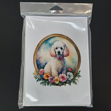 Load image into Gallery viewer, White Poodle and Flowers Greeting Cards -  Blank Note Cards – 8-Pack of Artist-Designed Cards with Envelopes