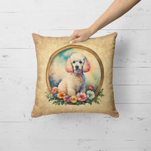 Load image into Gallery viewer, White Poodle and Flowers Fabric Decorative Pillow