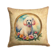 Load image into Gallery viewer, White Poodle and Flowers Fabric Decorative Pillow