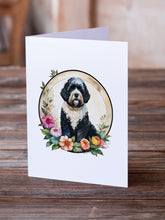 Load image into Gallery viewer, Portuguese Water Dog and Flowers Greeting Cards -  Blank Note Cards – 8-Pack of Artist-Designed Cards with Envelopes
