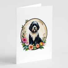 Load image into Gallery viewer, Portuguese Water Dog and Flowers Greeting Cards -  Blank Note Cards – 8-Pack of Artist-Designed Cards with Envelopes