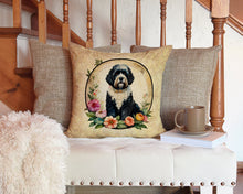 Load image into Gallery viewer, Portuguese Water Dog and Flowers Throw Pillow - 14x14 Decorative Pillow – Art for Your Home &amp; Patio