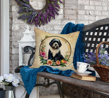 Load image into Gallery viewer, Portuguese Water Dog and Flowers Fabric Decorative Pillow