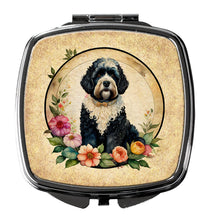 Load image into Gallery viewer, Portuguese Water Dog and Flowers Compact Mirror – Stylish Purse Mirror with Artistic Covers
