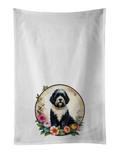 Load image into Gallery viewer, Portuguese Water Dog and Flowers Kitchen Towel Set of 2