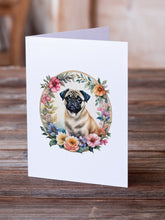Load image into Gallery viewer, Fawn Pug and Flowers Greeting Cards -  Blank Note Cards – 8-Pack of Artist-Designed Cards with Envelopes