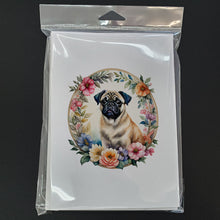 Load image into Gallery viewer, Fawn Pug and Flowers Greeting Cards -  Blank Note Cards – 8-Pack of Artist-Designed Cards with Envelopes