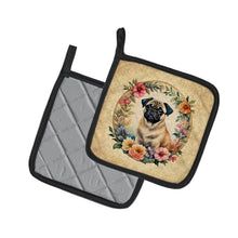 Load image into Gallery viewer, Fawn Pug and Flowers Pot Holders - Set of 2 Decorative Kitchen Helpers | Made in the USA