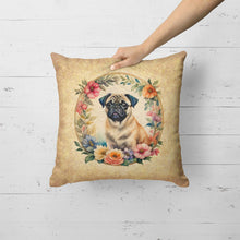 Load image into Gallery viewer, Fawn Pug and Flowers Fabric Decorative Pillow