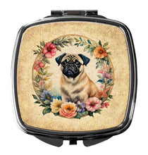 Load image into Gallery viewer, Fawn Pug and Flowers Compact Mirror – Stylish Purse Mirror with Artistic Covers
