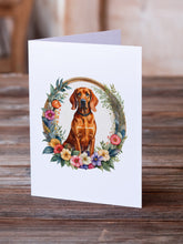 Load image into Gallery viewer, Redbone Coonhound and Flowers Greeting Cards -  Blank Note Cards – 8-Pack of Artist-Designed Cards with Envelopes