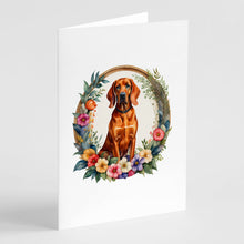 Load image into Gallery viewer, Redbone Coonhound and Flowers Greeting Cards -  Blank Note Cards – 8-Pack of Artist-Designed Cards with Envelopes