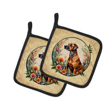 Load image into Gallery viewer, Rhodesian Ridgeback and Flowers Pot Holders - Set of 2 Decorative Kitchen Helpers | Made in the USA