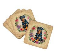 Load image into Gallery viewer, Rottweiler and Flowers Coasters - Set of 4 Lightweight Foam, Absorbent Drink Coasters