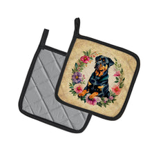 Load image into Gallery viewer, Rottweiler and Flowers Pot Holders - Set of 2 Decorative Kitchen Helpers | Made in the USA