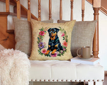 Load image into Gallery viewer, Rottweiler and Flowers Throw Pillow - 14x14 Decorative Pillow – Art for Your Home &amp; Patio