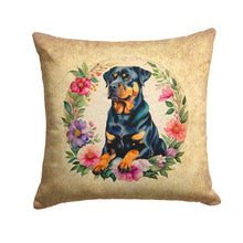Load image into Gallery viewer, Rottweiler and Flowers Throw Pillow - 14x14 Decorative Pillow – Art for Your Home &amp; Patio