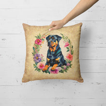 Load image into Gallery viewer, Rottweiler and Flowers Fabric Decorative Pillow