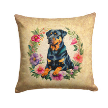 Load image into Gallery viewer, Rottweiler and Flowers Fabric Decorative Pillow