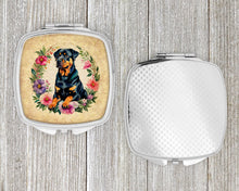 Load image into Gallery viewer, Rottweiler and Flowers Compact Mirror – Stylish Purse Mirror with Artistic Covers