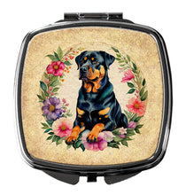 Load image into Gallery viewer, Rottweiler and Flowers Compact Mirror – Stylish Purse Mirror with Artistic Covers