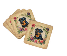 Load image into Gallery viewer, Rottweiler and Flowers Coasters - Set of 4 Lightweight Foam, Absorbent Drink Coasters