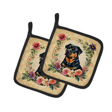 Load image into Gallery viewer, Rottweiler and Flowers Pot Holders - Set of 2 Decorative Kitchen Helpers | Made in the USA