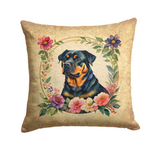Load image into Gallery viewer, Rottweiler and Flowers Throw Pillow - 14x14 Decorative Pillow – Art for Your Home &amp; Patio
