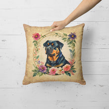 Load image into Gallery viewer, Rottweiler and Flowers Fabric Decorative Pillow