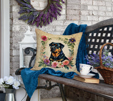 Load image into Gallery viewer, Rottweiler and Flowers Fabric Decorative Pillow
