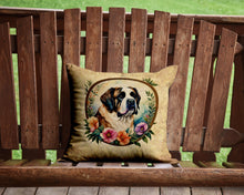 Load image into Gallery viewer, Saint Bernard and Flowers Throw Pillow - 14x14 Decorative Pillow – Art for Your Home &amp; Patio