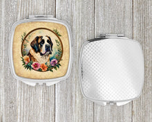 Load image into Gallery viewer, Saint Bernard and Flowers Compact Mirror – Stylish Purse Mirror with Artistic Covers
