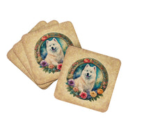 Load image into Gallery viewer, Samoyed and Flowers Coasters - Set of 4 Lightweight Foam, Absorbent Drink Coasters