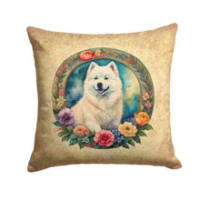 Load image into Gallery viewer, Samoyed and Flowers Throw Pillow - 14x14 Decorative Pillow – Art for Your Home &amp; Patio