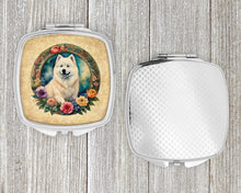 Load image into Gallery viewer, Samoyed and Flowers Compact Mirror – Stylish Purse Mirror with Artistic Covers