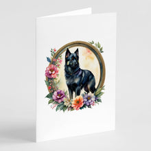 Load image into Gallery viewer, Schipperke and Flowers Greeting Cards -  Blank Note Cards – 8-Pack of Artist-Designed Cards with Envelopes