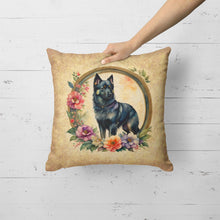 Load image into Gallery viewer, Schipperke and Flowers Fabric Decorative Pillow
