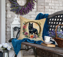 Load image into Gallery viewer, Schipperke and Flowers Fabric Decorative Pillow