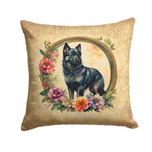 Load image into Gallery viewer, Schipperke and Flowers Fabric Decorative Pillow
