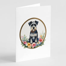 Load image into Gallery viewer, Schnauzer and Flowers Greeting Cards -  Blank Note Cards – 8-Pack of Artist-Designed Cards with Envelopes
