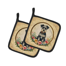 Load image into Gallery viewer, Schnauzer and Flowers Pot Holders - Set of 2 Decorative Kitchen Helpers | Made in the USA