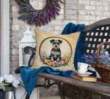 Load image into Gallery viewer, Schnauzer and Flowers Fabric Decorative Pillow