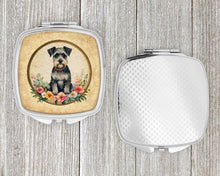 Load image into Gallery viewer, Schnauzer and Flowers Compact Mirror – Stylish Purse Mirror with Artistic Covers