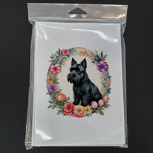 Load image into Gallery viewer, Scottish Terrier and Flowers Greeting Cards -  Blank Note Cards – 8-Pack of Artist-Designed Cards with Envelopes