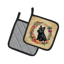 Load image into Gallery viewer, Scottish Terrier and Flowers Pot Holders - Set of 2 Decorative Kitchen Helpers | Made in the USA