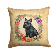 Load image into Gallery viewer, Scottish Terrier and Flowers Throw Pillow - 14x14 Decorative Pillow – Art for Your Home &amp; Patio