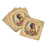 Load image into Gallery viewer, Shar Pei and Flowers Coasters - Set of 4 Lightweight Foam, Absorbent Drink Coasters