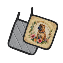 Load image into Gallery viewer, Shar Pei and Flowers Pot Holders - Set of 2 Decorative Kitchen Helpers | Made in the USA