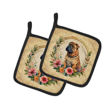 Load image into Gallery viewer, Shar Pei and Flowers Pot Holders - Set of 2 Decorative Kitchen Helpers | Made in the USA